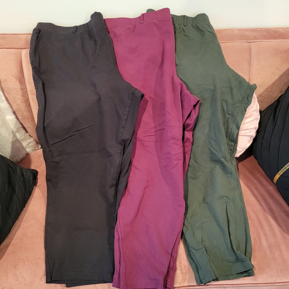 3 Women's Plus Size Slim Fit Pants (Black, Burgundy, and Green